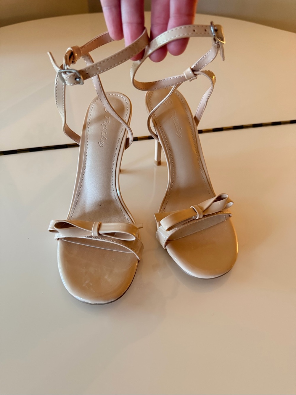 Beige Bow Ankle-Strap Heeled Sandals - Women